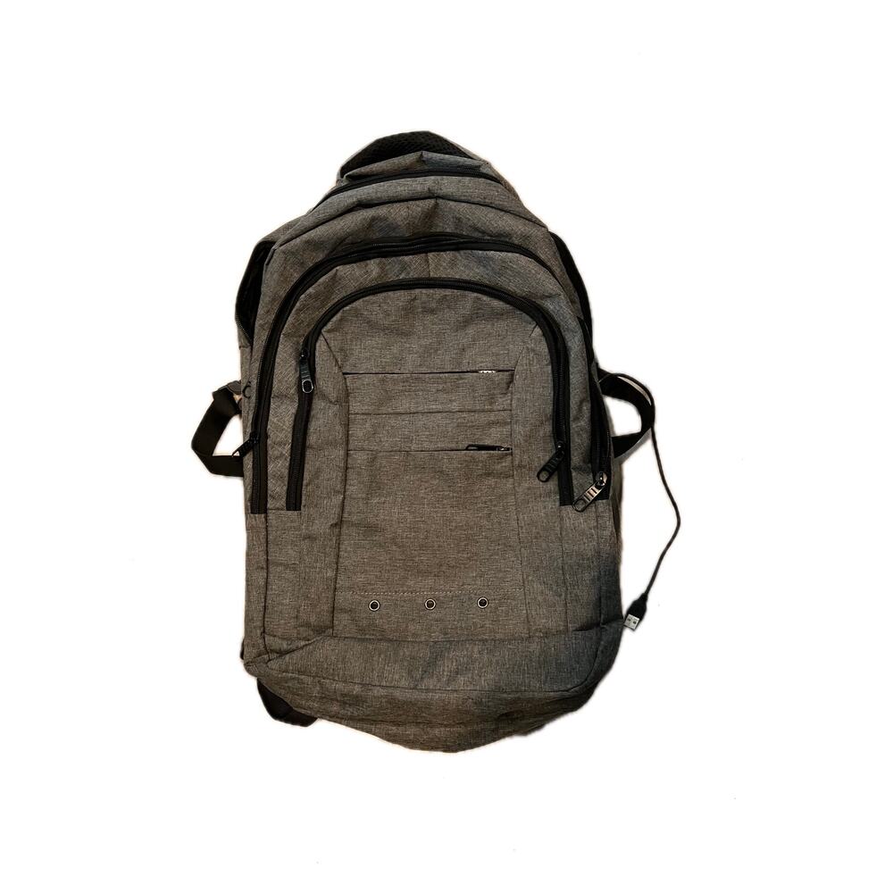 Heather Gray Black Laptop Charging Backpack